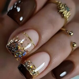 Brown & Gold Press-on Nails
